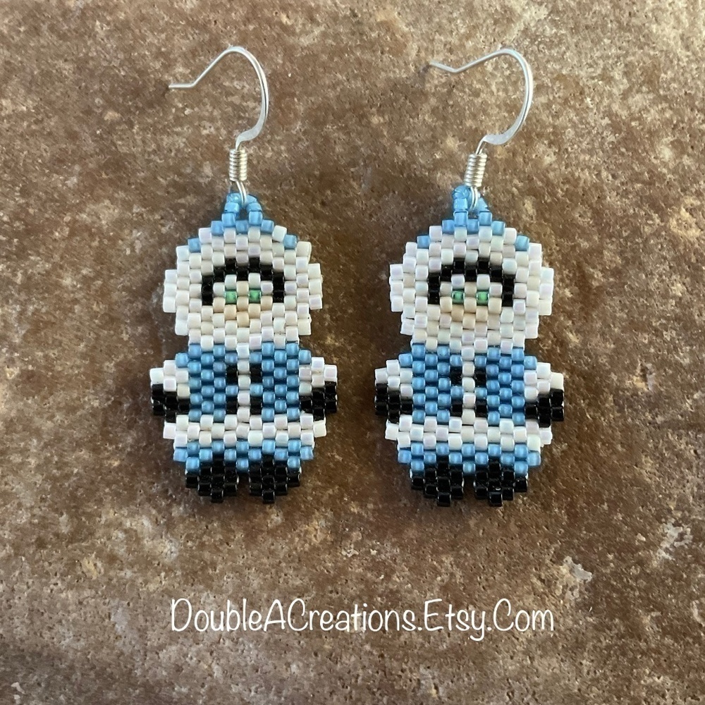 Light Blue Eskimo Beaded Earrings, New, Handmade by Me